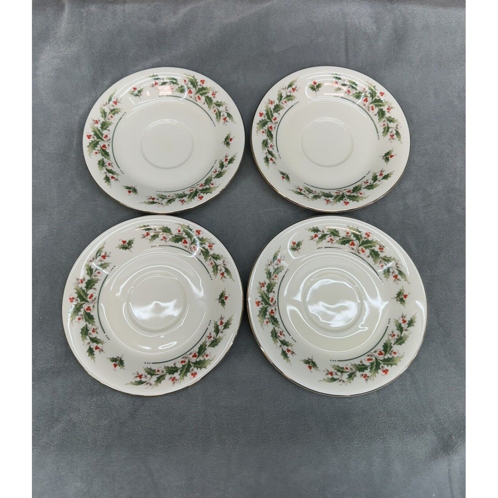 4 - Holly Yuletide Japan Small Salad Dessert Plates Christmas‎ Holiday 6" Plate